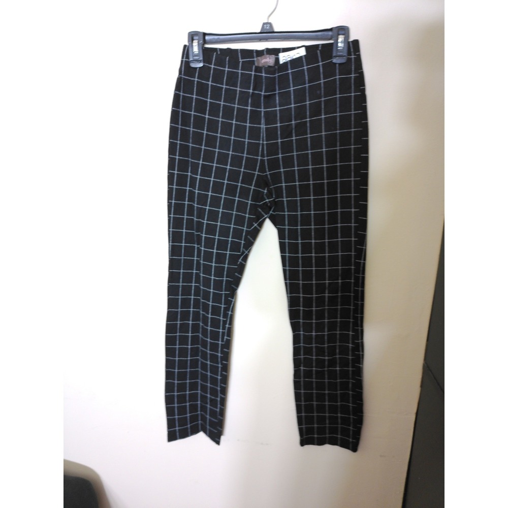 Crosby Windowpane Grid Pants Womens Small Black White Slim Stretch Academia 2267